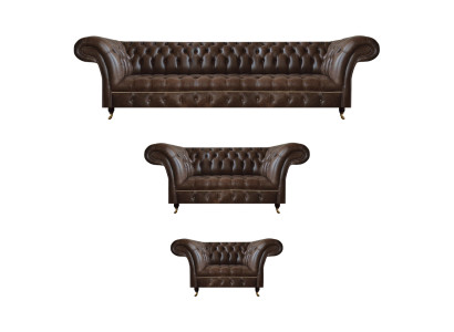 Sofá de cuero Chesterfield marrón para sala de estar 4 plazas 2 plazas sillón