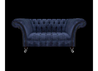 Sofá tapizado Chesterfield azul para la sala de estar, de 2 plazas, muebles de lujo y de alta calidad.