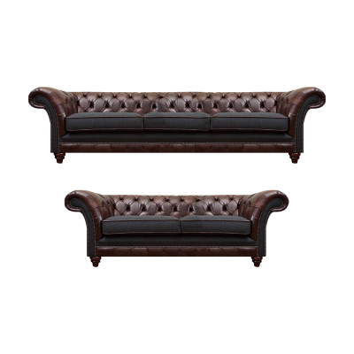 Chesterfield conjunto de sofás de salón marrón-gris moderno, 2 piezas.