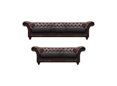 Chesterfield conjunto de sofás de salón marrón-gris moderno, 2 piezas.