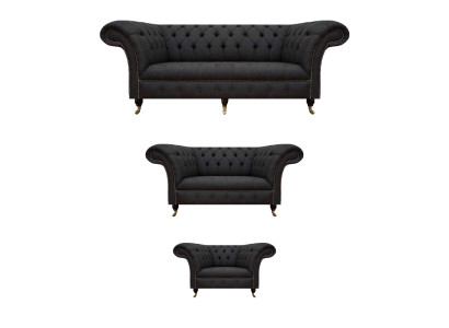 Sofás de salón Chesterfield negros Juego completo de 3 piezas.