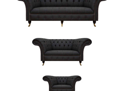 Sofás de salón Chesterfield negros Juego completo de 3 piezas.