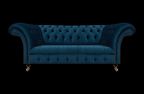 Chesterfield Sofá azul de dos plazas, muebles de tela de diseño para la sala de estar.