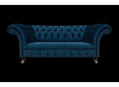 Chesterfield Sofá azul de dos plazas, muebles de tela de diseño para la sala de estar.