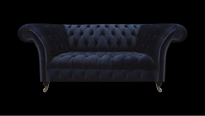 Sofá tapizado Chesterfield azul marino de la sala de estar, sofá de tela, muebles modernos.
