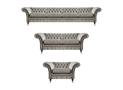 Chesterfield conjunto de sofás de tela gris claro sala de estar muebles tapizados.