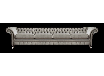 Sofá tapizado Chesterfield gris claro de diseñador de 4 plazas en textil.