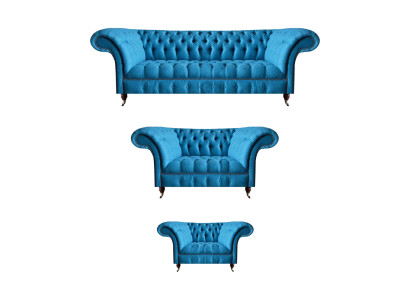 Chesterfield Muebles de asiento de diseñador azul claro Sofá de 3 plazas sofá de 2 plazas 3 piezas