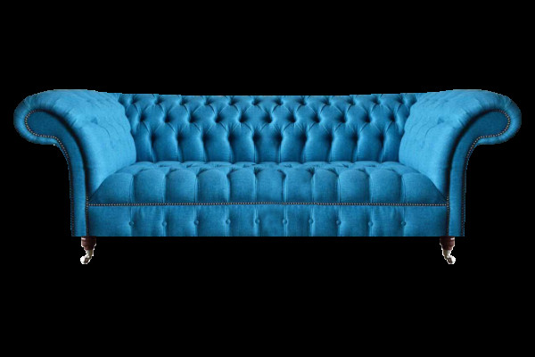 Sofá Chesterfield azul cielo de tres plazas. Elegante sofá moderno de tres plazas.