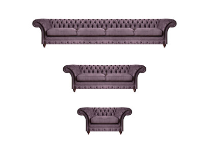 Chesterfield Lila Conjunto de sofás completo Juego de sofás moderno de 3 piezas