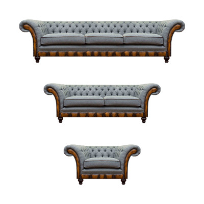 Chesterfield conjunto de sala de estar de muebles tapizados gris claro Sofá de lujo Conjunto