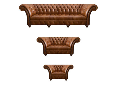 Chesterfield Conjunto de cuero marrón Sofás exclusivos Sillón de diseño