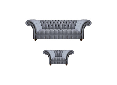 Sofá tapizado en gris de diseñador Chesterfield, modernos sofás de tela 2 piezas.