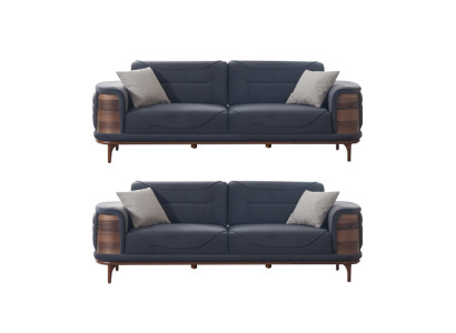 Dos sofás gris oscuro de estilo moderno con patas de madera para una sala de estar.