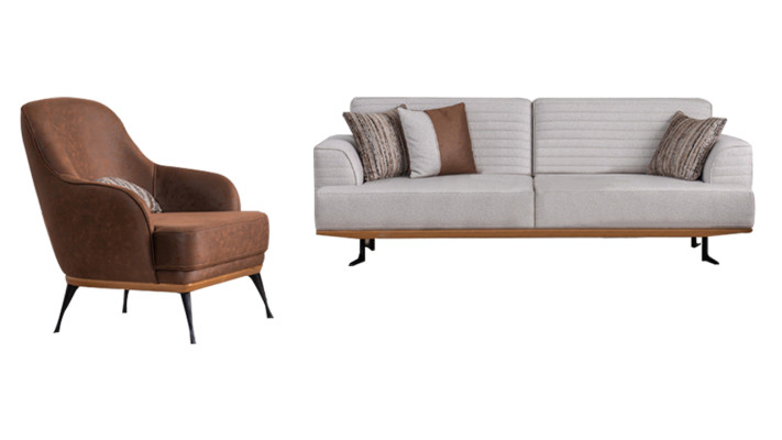 Conjunto de sofá de lujo de 2 piezas, sofá de tres plazas y sillón para la sala de estar.