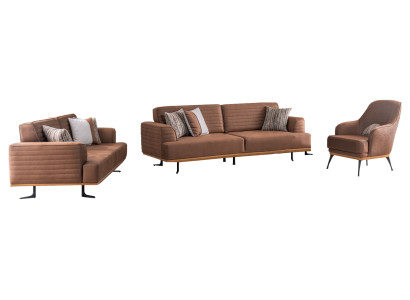 Sofás y sillones exclusivos de tres plazas para la sala de estar en tapizado marrón.
