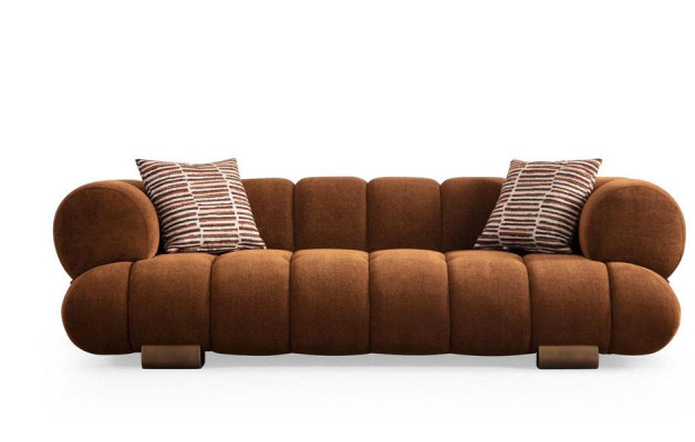 Sofá de tres plazas marrón para la sala de estar, lujosos sofás de tela, muebles de asiento de diseñador.