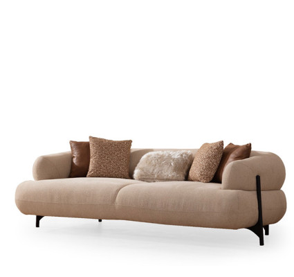 Sofá de sala de estar marrón y blanco. Conjunto exclusivo de sofás de tres plazas y sillones.