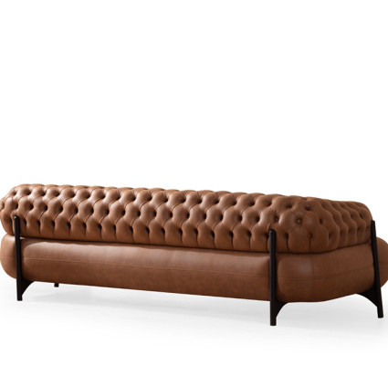 Chesterfield de tres plazas marrón para la sala de estar Sofá tapizado Muebles modernos