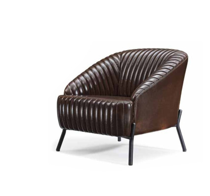 Sillón marrón, diseñador de sala de estar, sillón reclinable de cuero de una plaza.