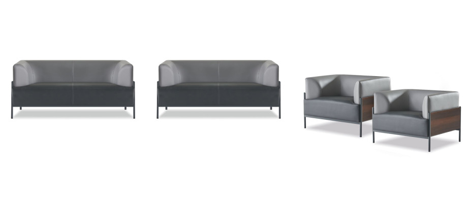 Juego de sofá completo ergonómico de 4 piezas en negro, diseñador de estilo moderno.