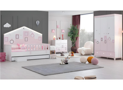 Muebles de habitación infantil cama infantil rosa armario cajonera dormitorio juvenil madera
