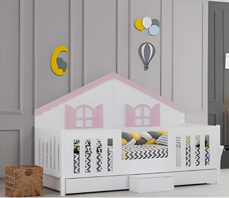 Habitación juvenil Conjunto de 2 piezas de muebles de dormitorio para niños con cama elegante y armario.