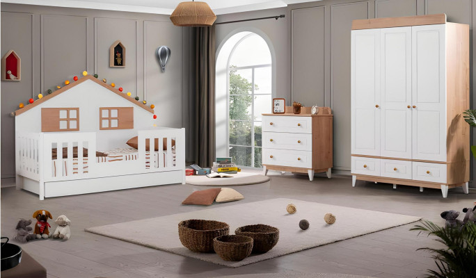 Armario infantil blanco de madera moderno y nuevo.