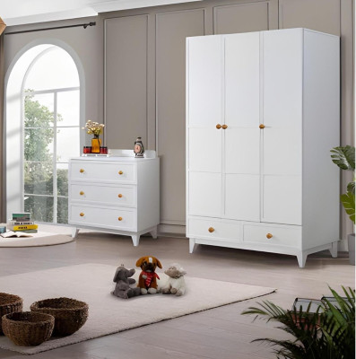 Set de habitación infantil Lujo Cómodas Blancas Armario Diseño de Madera Moderno Muebles