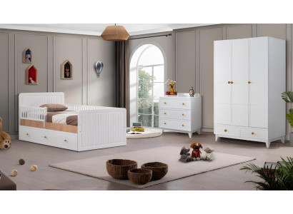 Set de habitación infantil Lujo Cómodas Blancas Armario Diseño de Madera Moderno Muebles