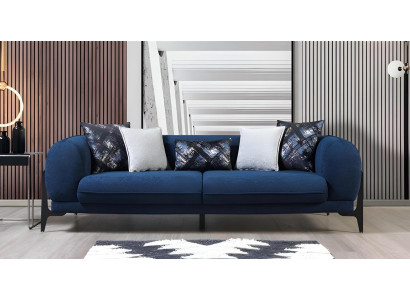 Sofás reclinables de tres plazas de diseñador en azul, muebles de salón de club lounge.