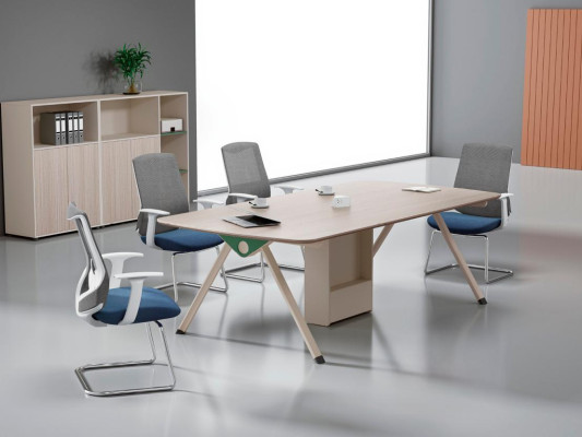 Salón de trabajo beige Conjunto de muebles de diseñador Mesa de conferencias de lujo Armarios de madera noble