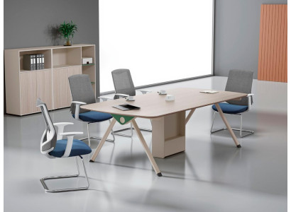 Salón de trabajo beige Conjunto de muebles de diseñador Mesa de conferencias de lujo Armarios de madera noble