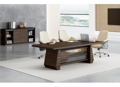 Mesa de conferencias marrón, mesas de oficina de diseño para la sala de trabajo, muebles de madera.