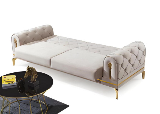 Sofá Chesterfield de acero inoxidable blanco de tres plazas para sala de estar de lujo