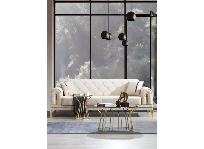 Sofá Chesterfield de acero inoxidable blanco de tres plazas para sala de estar de lujo