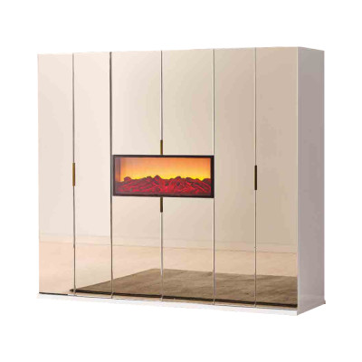 Armario de dormitorio en beige, guardarropa de diseñador, elegantes armarios de madera.