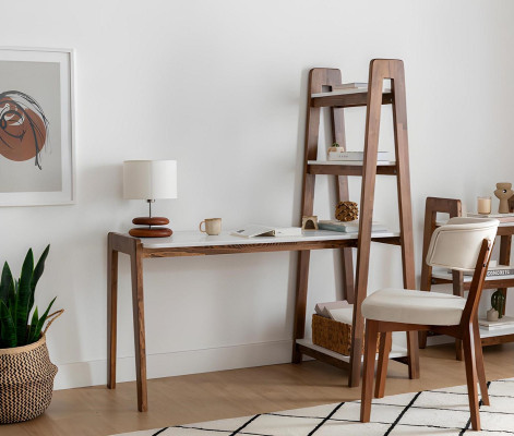 Mesa de ordenador marrón y blanco, escritorio, muebles de lujo para la oficina.