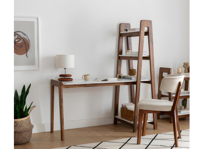 Mesa de ordenador marrón y blanco, escritorio, muebles de lujo para la oficina.
