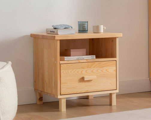 Mesita de noche de cajones beige para dormitorio