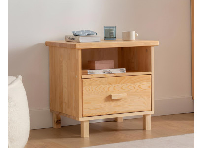 Mesita de noche de cajones beige para dormitorio