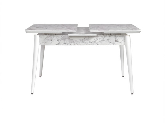 Mesa de comedor blanca con tablero extensible y resistente.