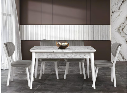 Mesa de comedor blanca con tablero extensible y resistente.