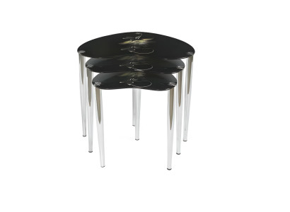 Juego de mesa de café compuesto por 3 mesas de vidrio templado en forma de corazón para sala de estar. Elegantes mesas de café.