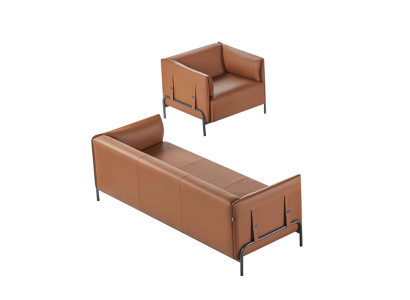 Oficina en casa de 2 piezas sofá de 3 plazas con sillón marrón diseño moderno de un solo color.