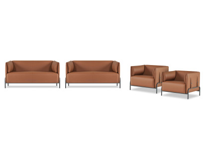 Conjunto de oficina de 4 piezas con 2 sillones marrones monocromáticos y modernos.