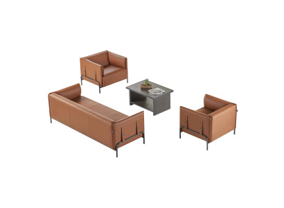 Conjunto de sala de estudio de 4 piezas, 3 plazas 2 sillones mesa de centro marrón gris bicolor