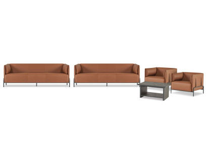 Marrón cuero sintético despacho diseñador 2x sofá mesa de centro silla