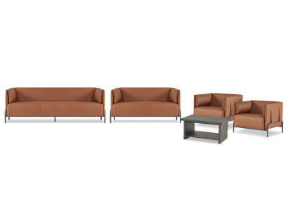 Conjunto de sofás de cuero marrón para la sala de estar de la oficina, muebles de diseño de asientos.