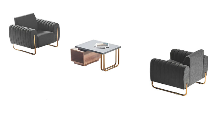 Conjunto de sala de estar de 3 piezas, 2 sillones, mesa de centro marrón gris, diseño moderno.